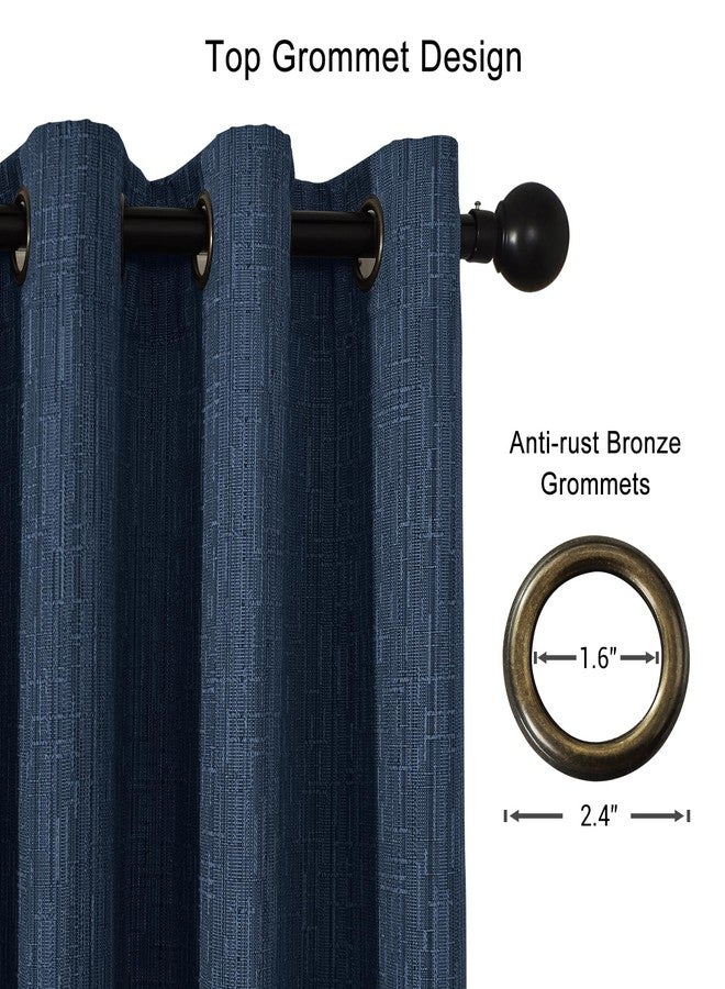 JSFLY Jacquard Linen Curtains 96 inch Length 2 Panels Thick Faux Linen Blended Window Drapes Burlap Textured Curtains with Grommet for Living Room Bedroom Farmhouse (52x96 Navy) Natural - Image 2